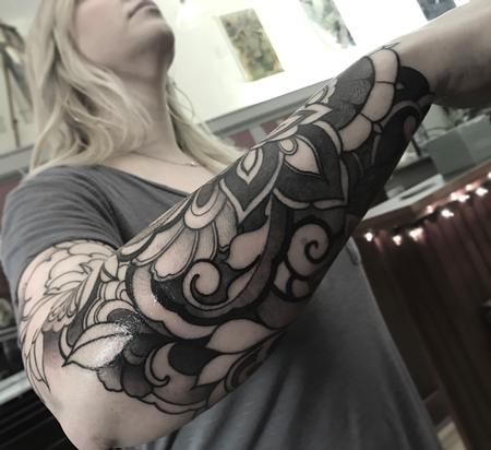 Tattoos - First session on Michelle's ornamental sleeve - 125625
